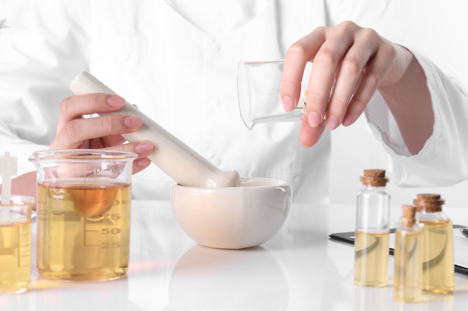 Flavor chemist working at the analytical bench