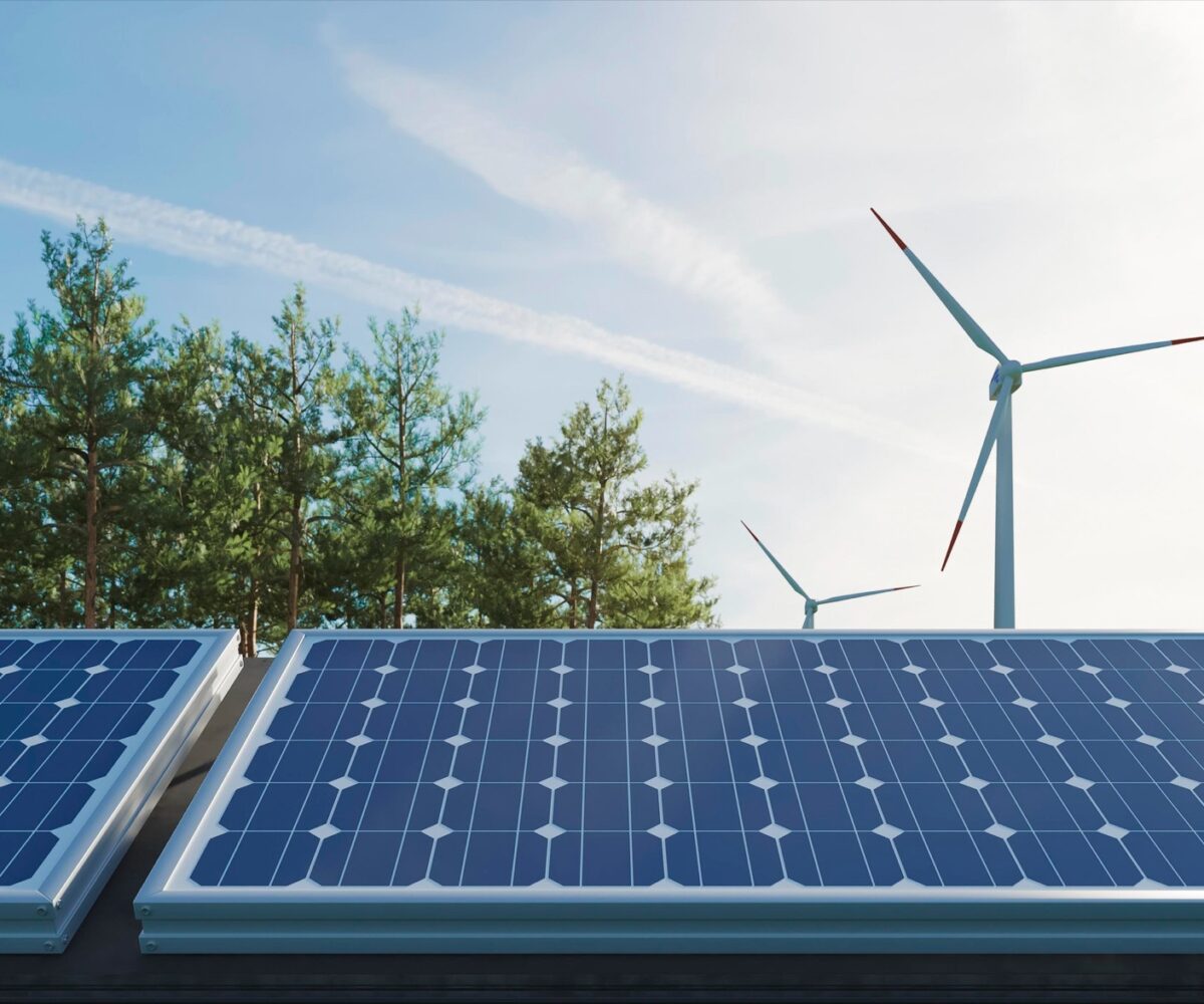 Solar array and wind turbines