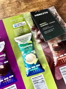 Packages of chickpea snacks